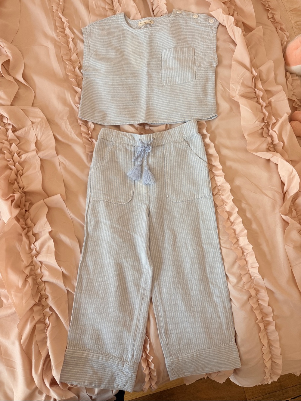 Copper Key Light Blue Two-Piece Wide Leg Set with Tassel Drawstring